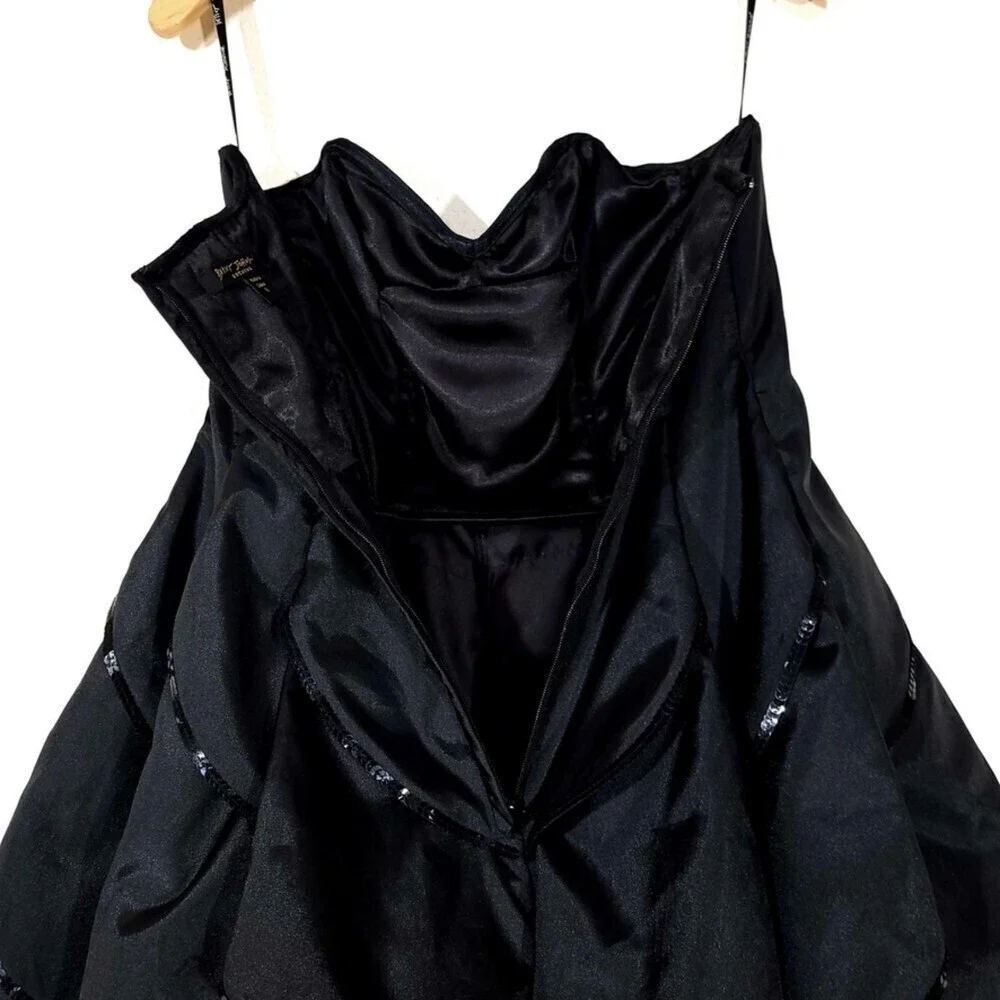 NEW Betsey Johnson Dahlia Whimsigoth Ruffle Tier Mini Dress Sequin Black Satin 8 - Picture 9 of 11